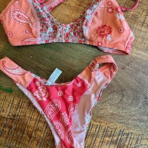 Aerie Coral and Red Paisley Bikini